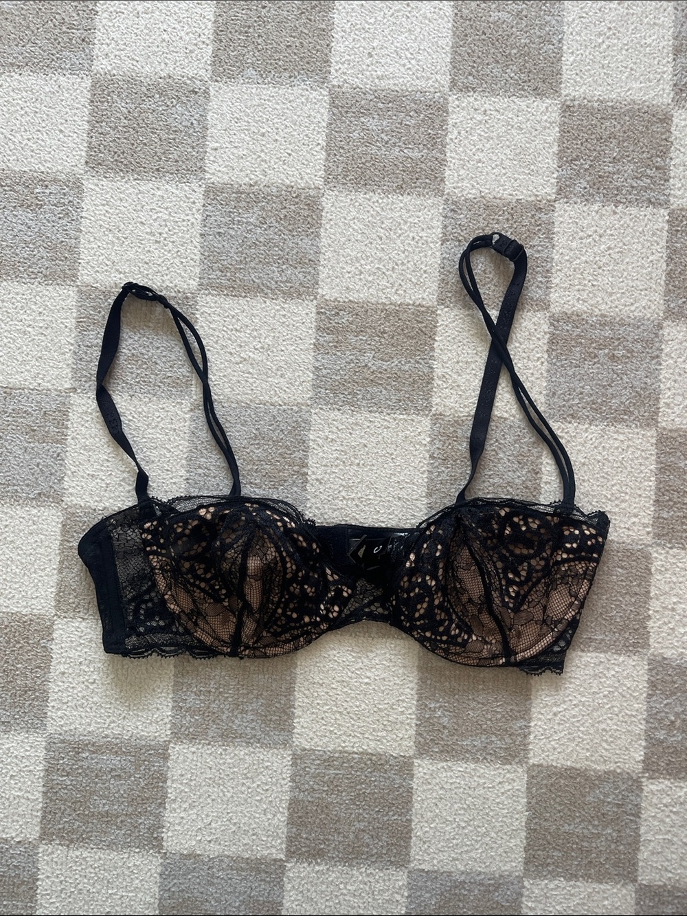 La Perla Black Lace Bra with Nude Underlay